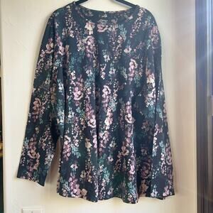 Purejill J Jill Long Sleeve Pima Cotton Shirttail Pullover Top Floral Women's 3X
